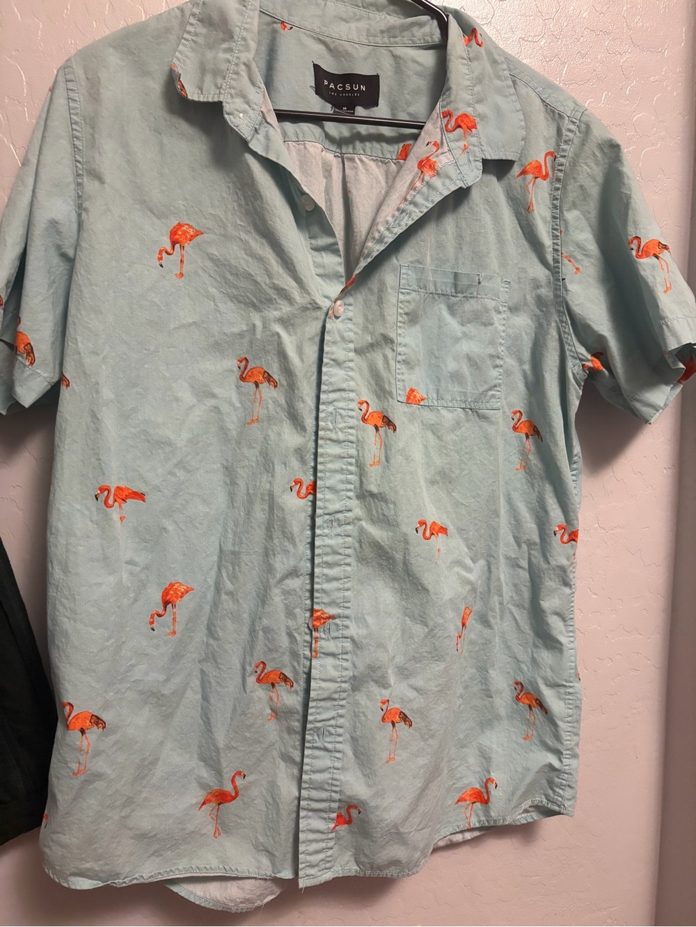 PacSun Men’s Light Blue Flamingo Short-Sleeve Button-Up Shirt